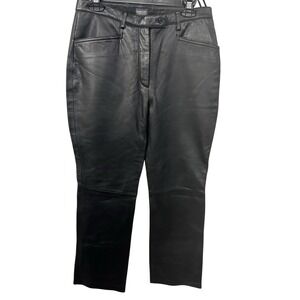 Garson by Ilene Forson Black Genuine Leather Pants Size 10P Straight Leg Pockets
